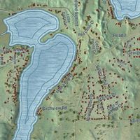 Close-up of the map of the Town of West Bend, Wisconsin print showing street and building detail