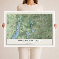 Map of the Town of West Bend, Wisconsin, 24 x 36 inch print in a white wood frame