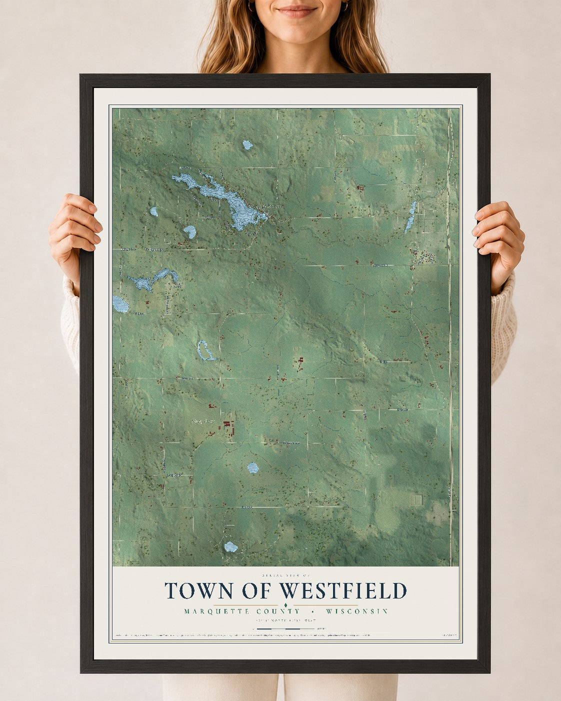 Map of the Town of Westfield, Marquette County, Wisconsin, 24 x 36 inch print in a black wood frame