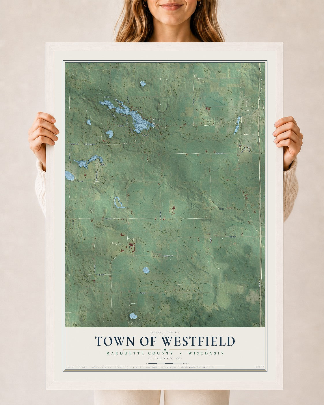 Map of the Town of Westfield, Marquette County, Wisconsin, 24 x 36 inch print in a white wood frame