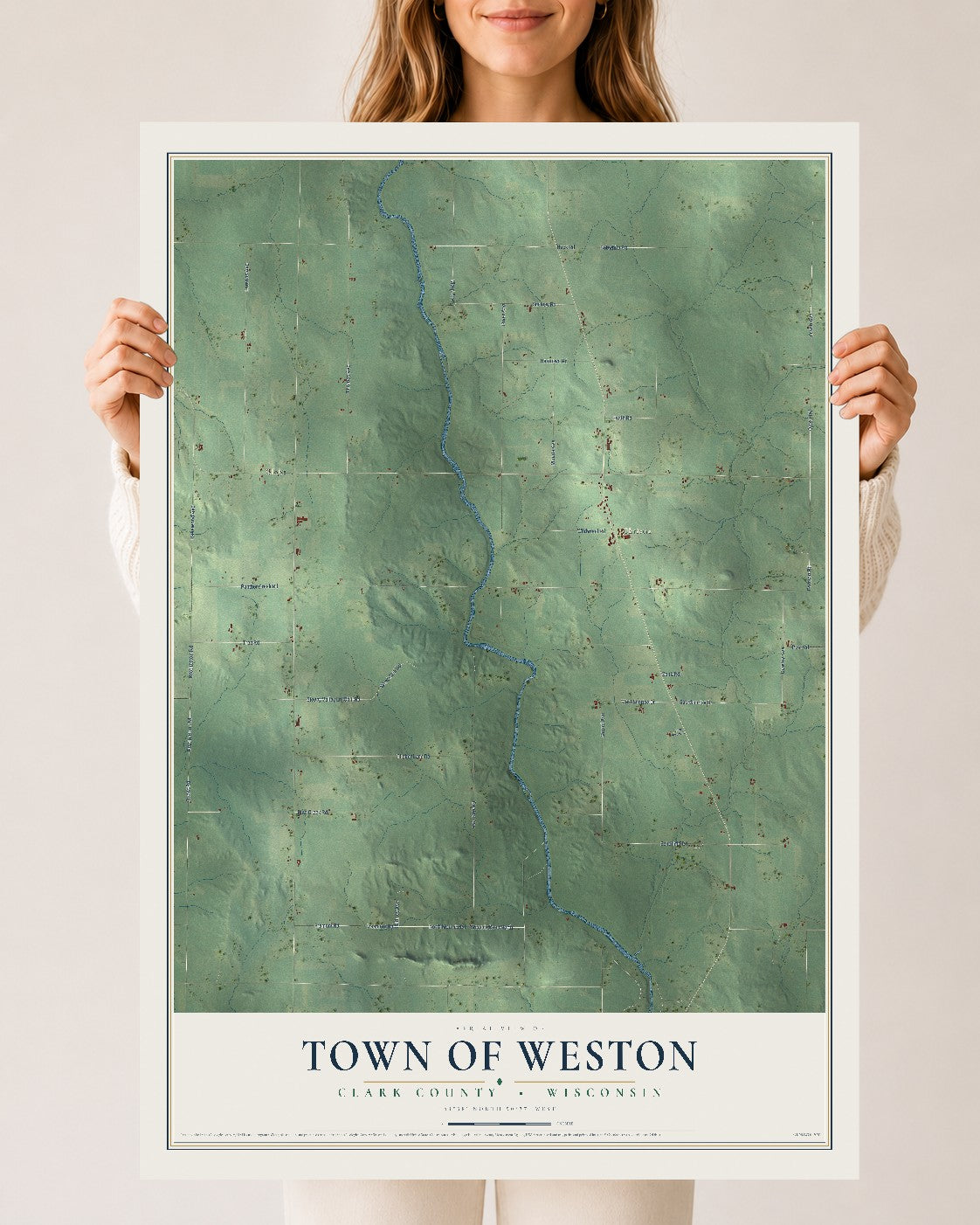 Map of the Town of Weston, Clark County, Wisconsin, 24 x 36 inch unframed archival matte print