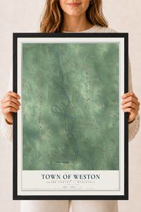 Map of the Town of Weston, Clark County, Wisconsin, 18 x 24 inch print in a black wood frame