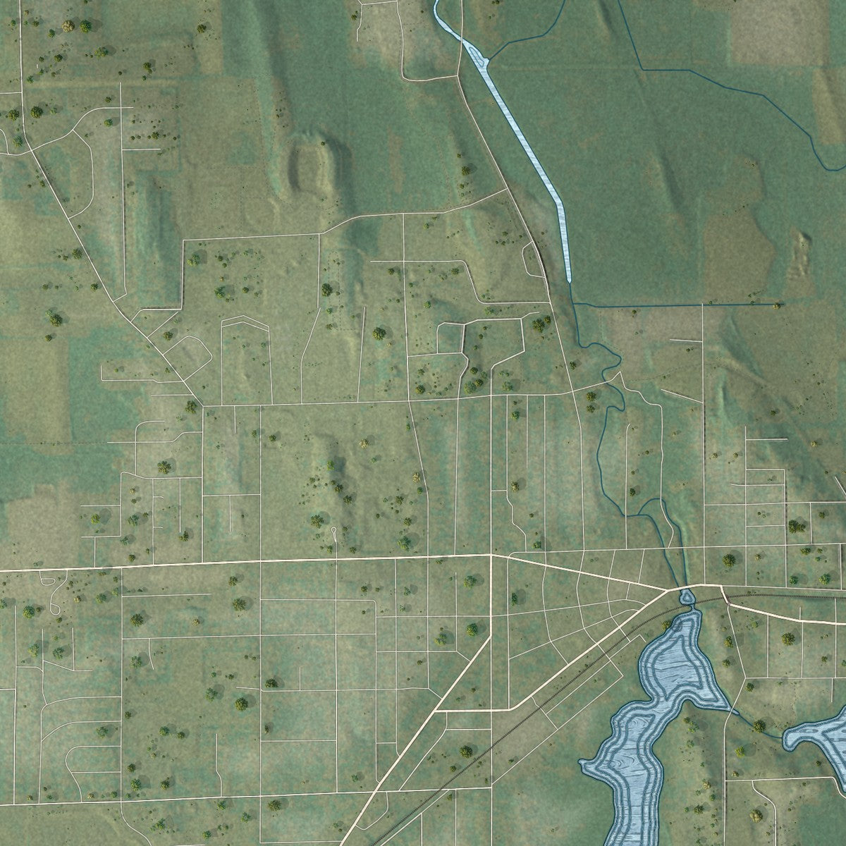 Second close-up of the map of the Town of Whitewater, Wisconsin print showing more streets and buildings