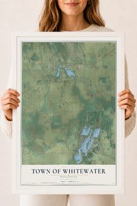 Map of the Town of Whitewater, Wisconsin, 18 x 24 inch print in a white wood frame