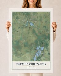 Map of the Town of Whitewater, Wisconsin, 24 x 36 inch print in a white wood frame