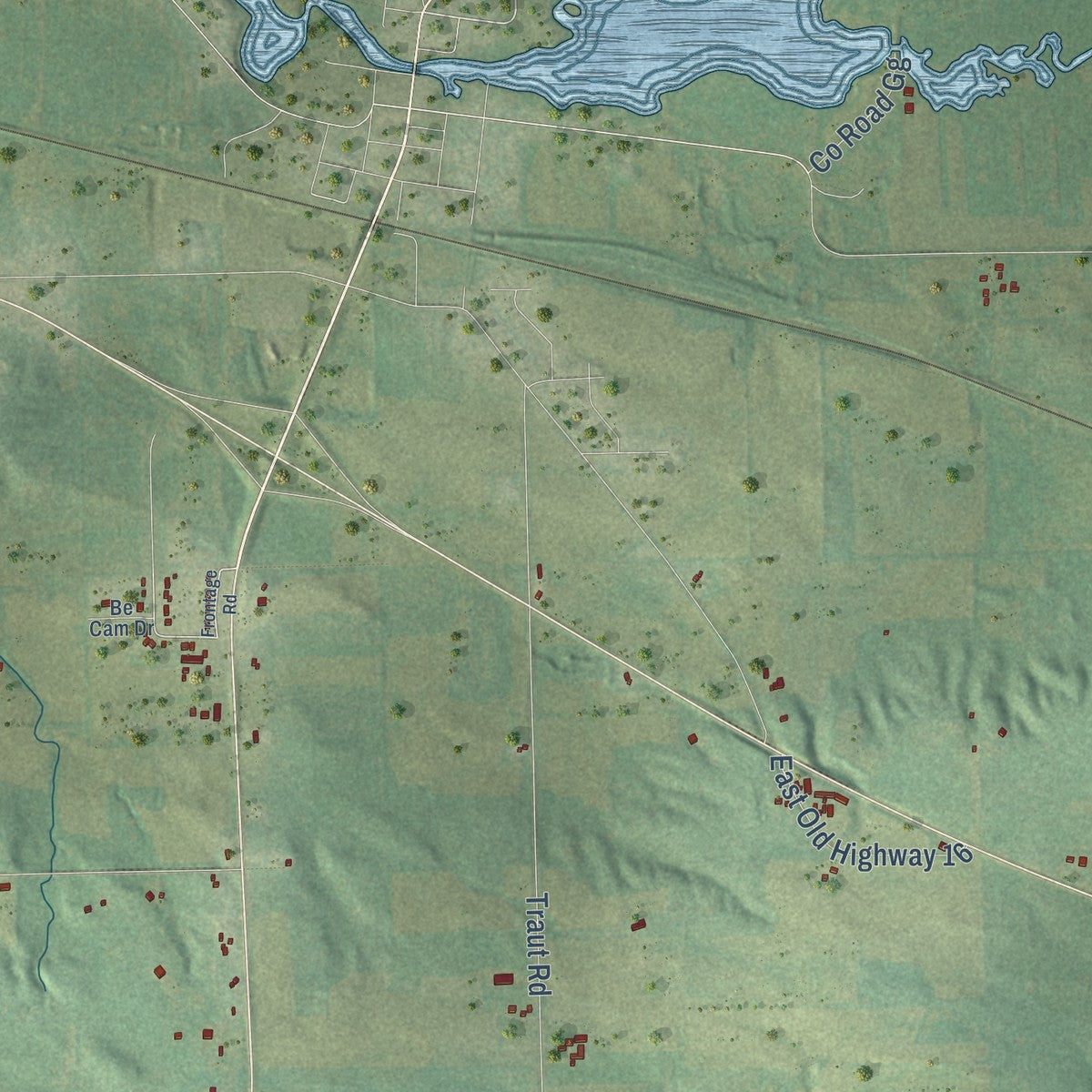 Second close-up of the map of the Town of Wyocena, Wisconsin print showing more streets and buildings