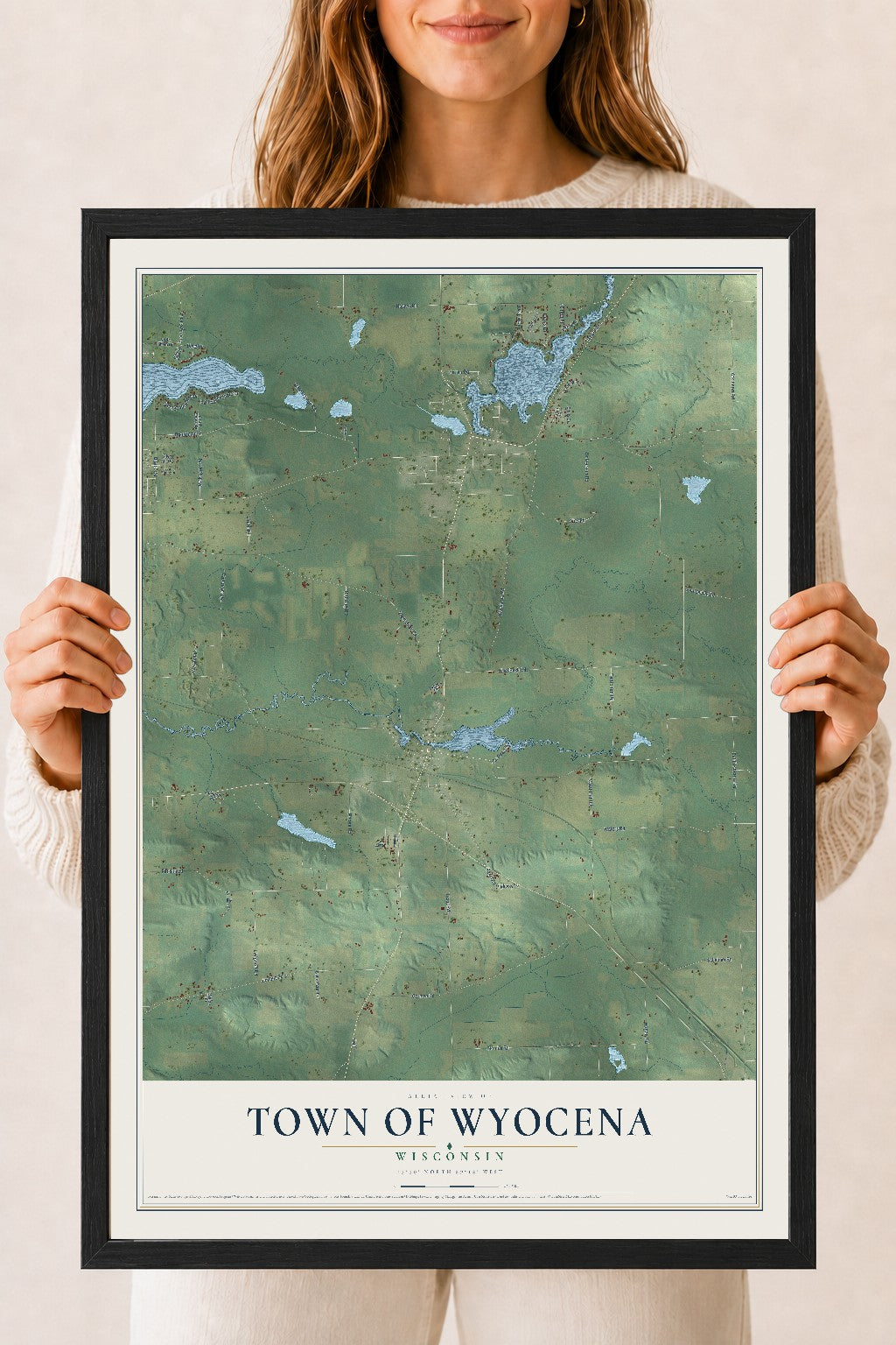 Map of the Town of Wyocena, Wisconsin, 18 x 24 inch print in a black wood frame