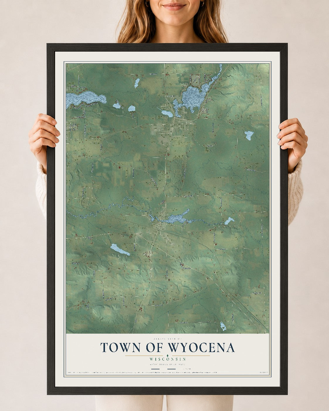 Map of the Town of Wyocena, Wisconsin, 24 x 36 inch print in a black wood frame