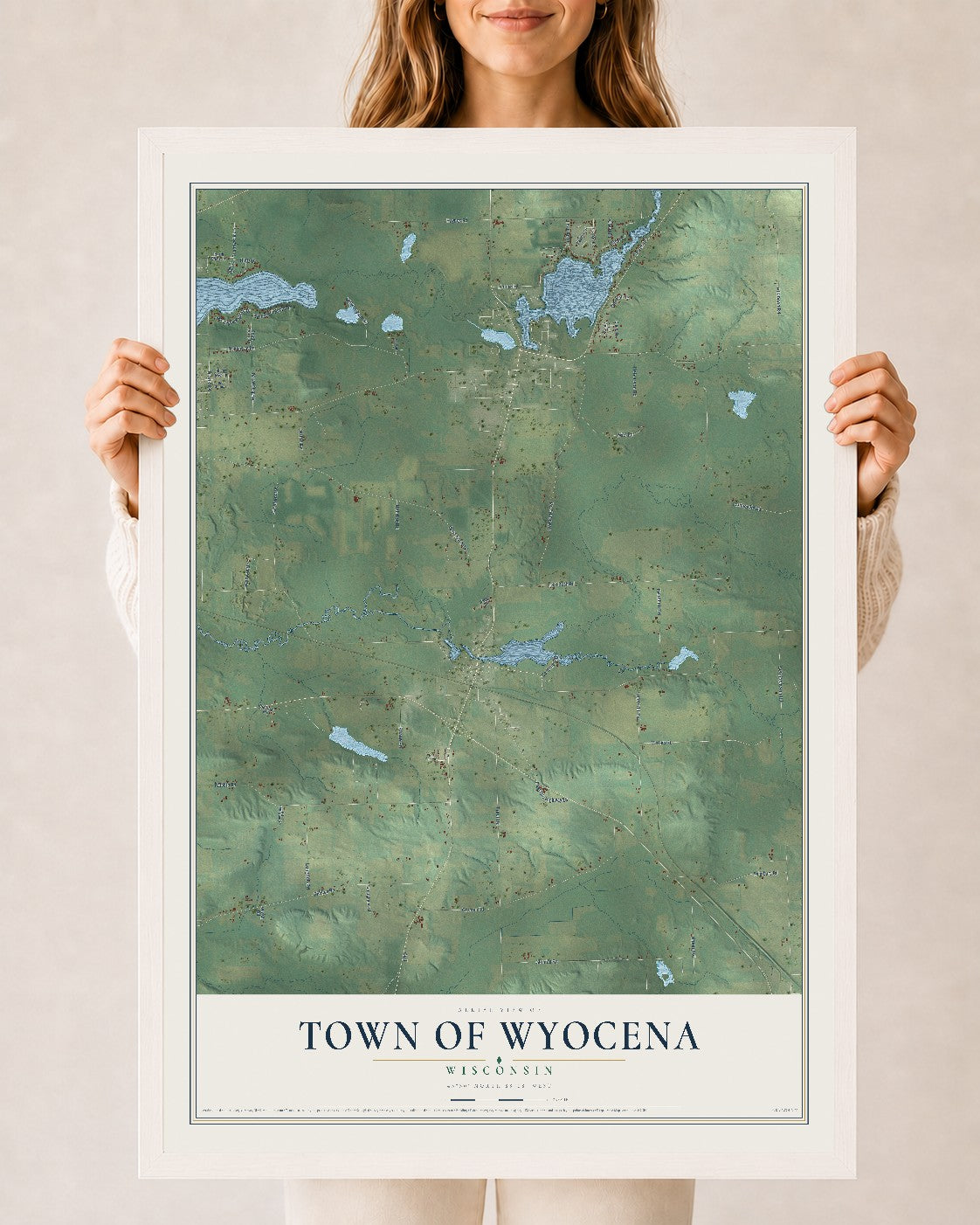 Map of the Town of Wyocena, Wisconsin, 24 x 36 inch print in a white wood frame
