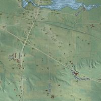 Second close-up of the map of the Town of Wyocena, Wisconsin print showing more streets and buildings