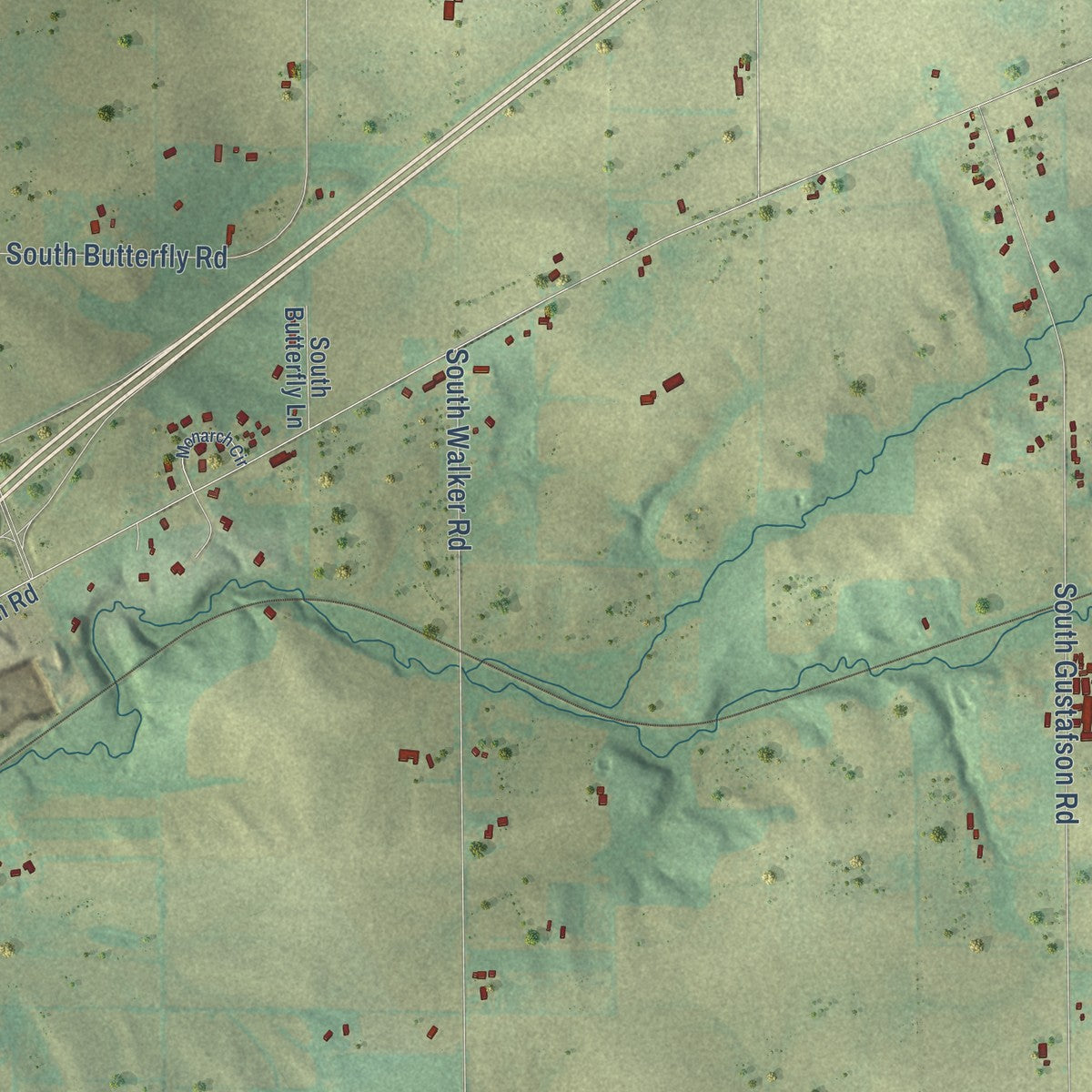 Second close-up of the map of Turtle, Wisconsin print showing more streets and buildings