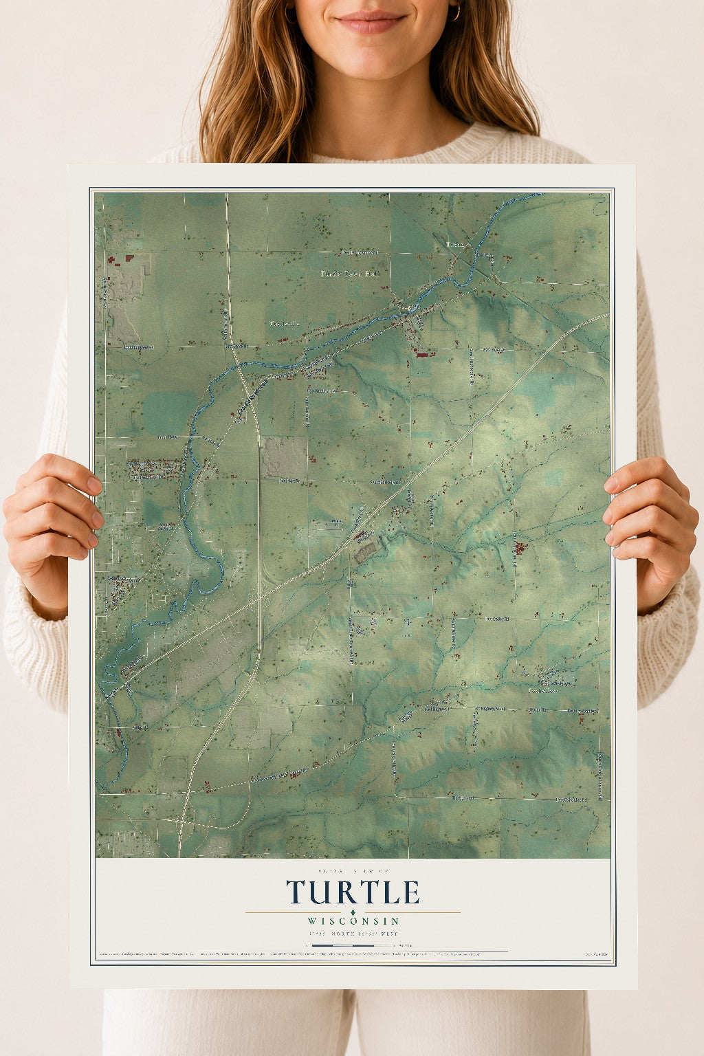 Map of Turtle, Wisconsin, 18 x 24 inch unframed archival matte print