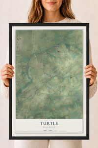 Map of Turtle, Wisconsin, 18 x 24 inch print in a black wood frame