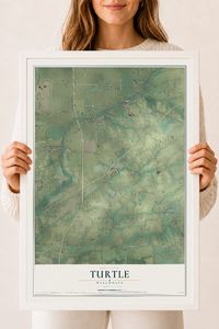 Map of Turtle, Wisconsin, 18 x 24 inch print in a white wood frame