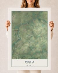 Map of Turtle, Wisconsin, 24 x 36 inch print in a white wood frame