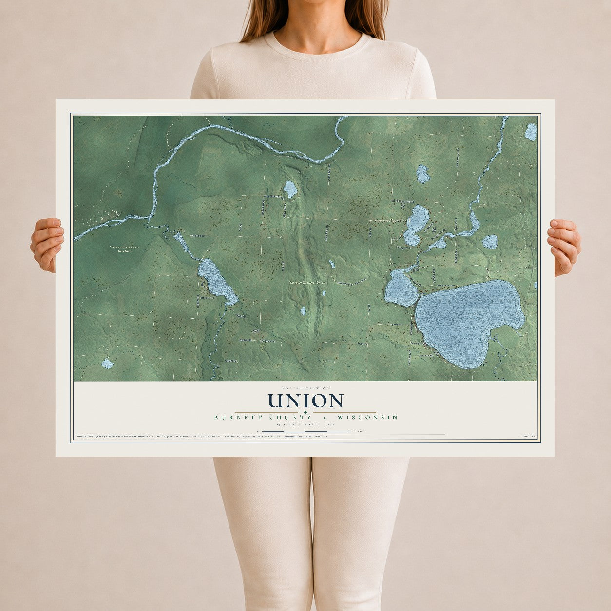 Map of Union, Burnett County, Wisconsin, 24 x 36 inch unframed archival matte print