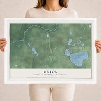 Map of Union, Burnett County, Wisconsin, 18 x 24 inch print in a white wood frame