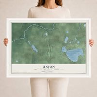 Map of Union, Burnett County, Wisconsin, 24 x 36 inch print in a white wood frame
