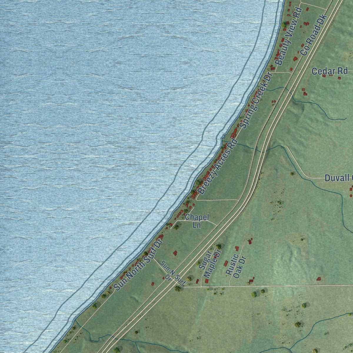 Close-up of the map of Union, Door County, Wisconsin print showing street and building detail