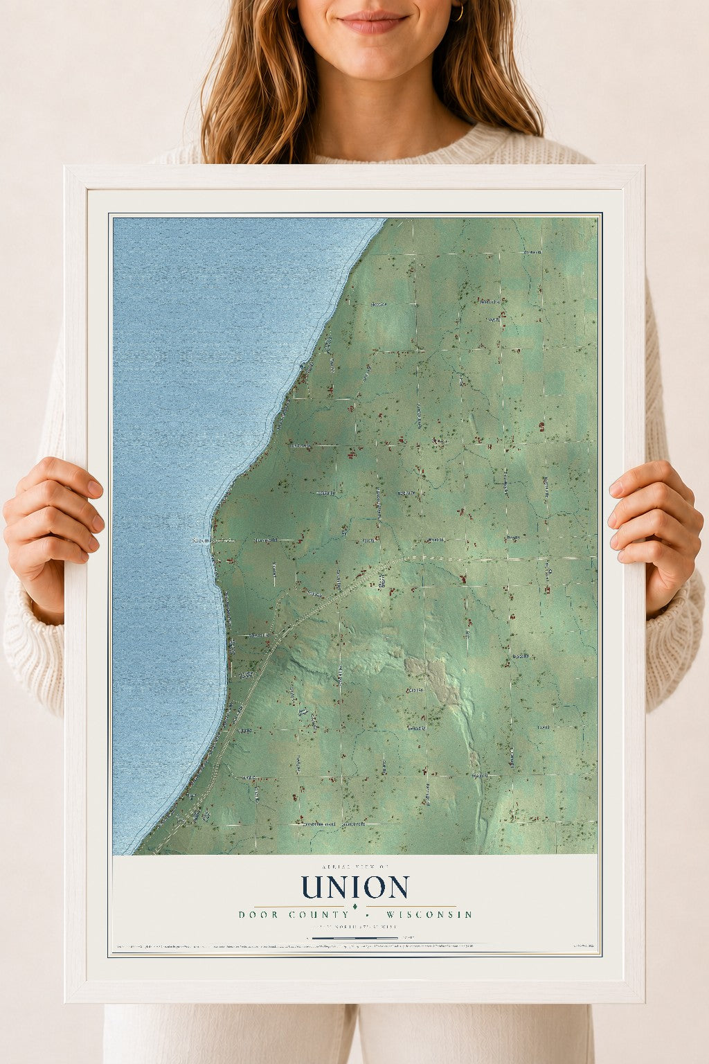 Map of Union, Door County, Wisconsin, 18 x 24 inch print in a white wood frame