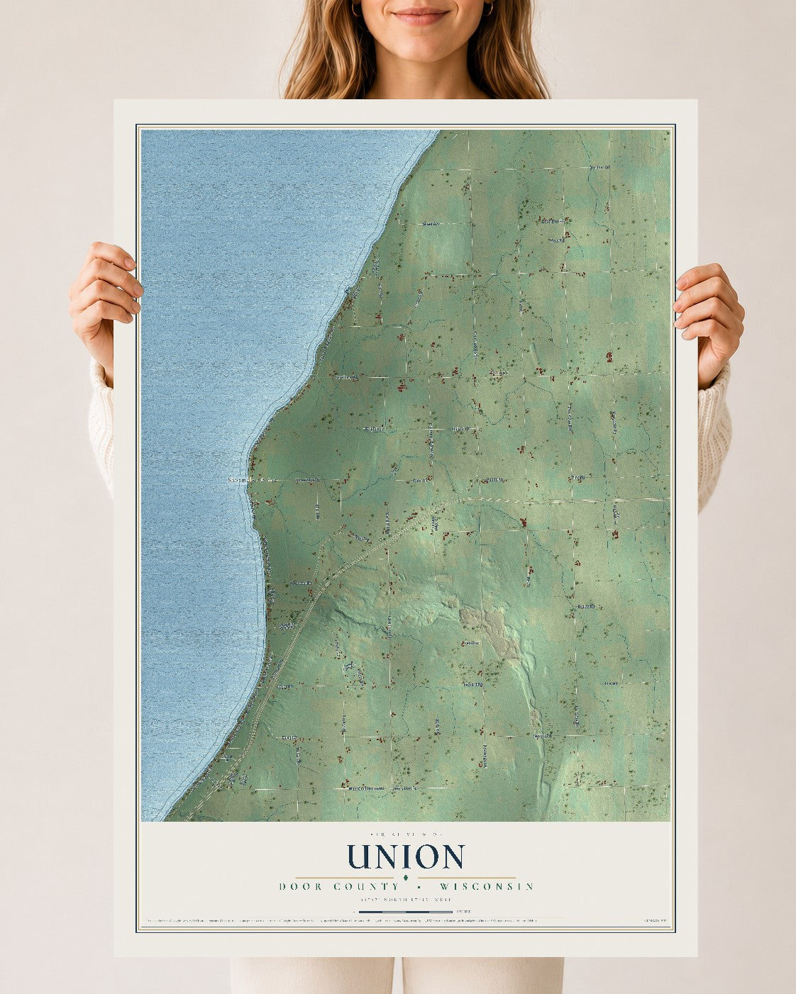 Map of Union, Door County, Wisconsin, 24 x 36 inch unframed archival matte print