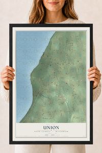 Map of Union, Door County, Wisconsin, 18 x 24 inch print in a black wood frame