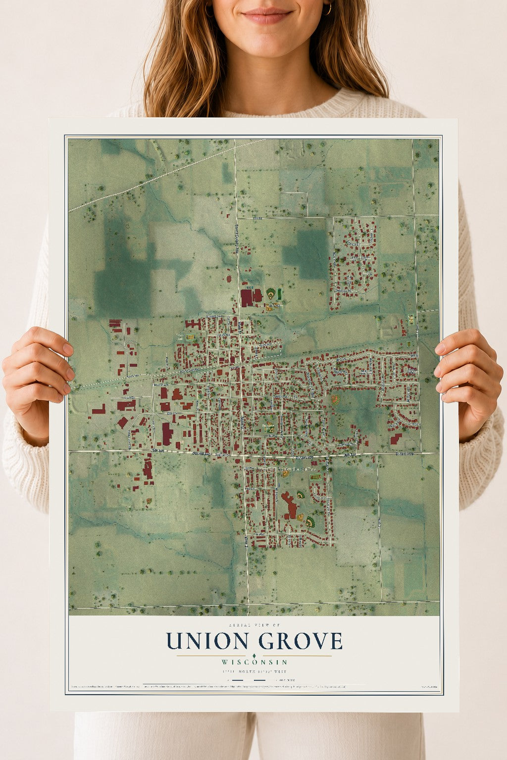 Map of Union Grove, Wisconsin, 18 x 24 inch unframed archival matte print