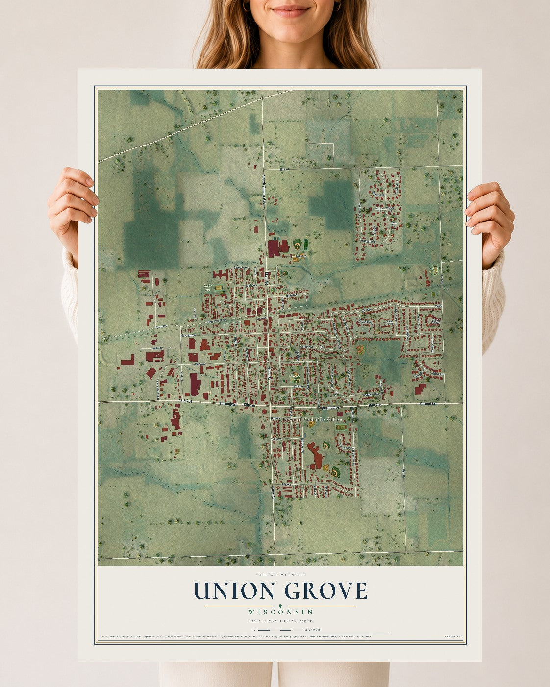 Map of Union Grove, Wisconsin, 24 x 36 inch unframed archival matte print