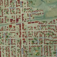 Close-up of the map of Union Grove, Wisconsin print showing street and building detail