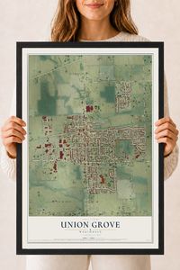Map of Union Grove, Wisconsin, 18 x 24 inch print in a black wood frame