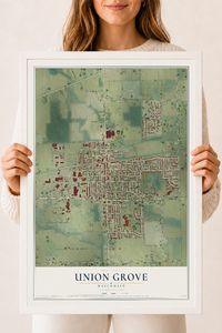 Map of Union Grove, Wisconsin, 18 x 24 inch print in a white wood frame