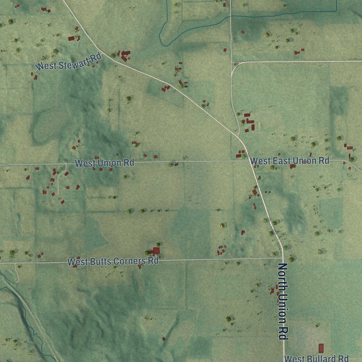 Second close-up of the map of Union, Rock County, Wisconsin print showing more streets and buildings