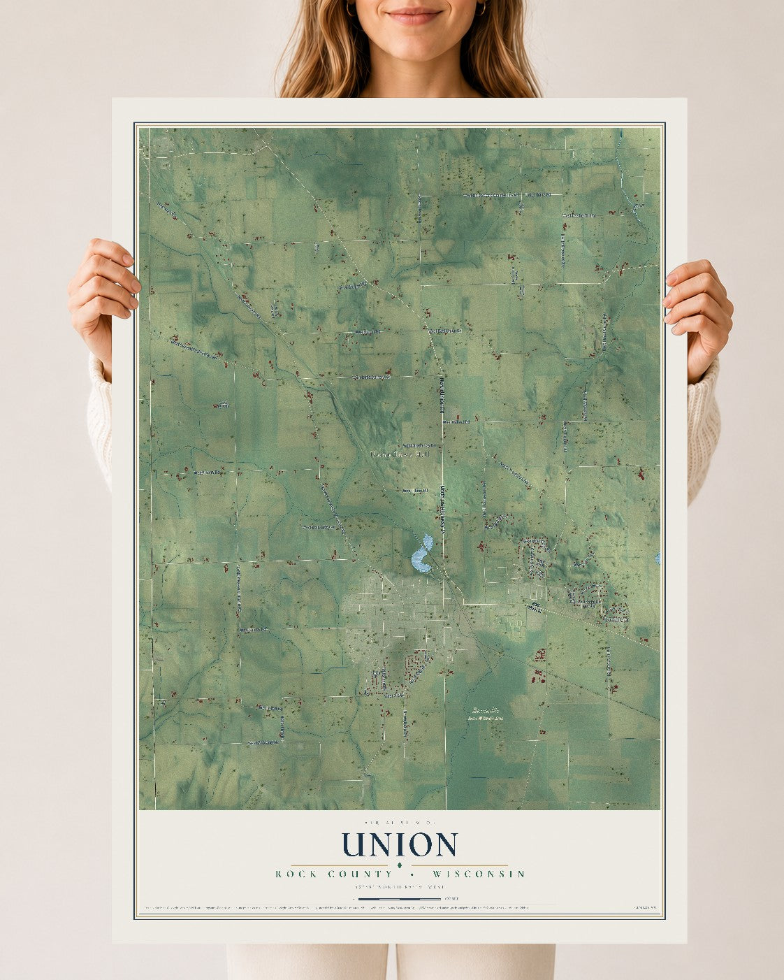 Map of Union, Rock County, Wisconsin, 24 x 36 inch unframed archival matte print