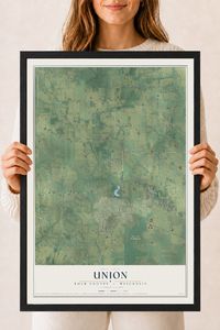 Map of Union, Rock County, Wisconsin, 18 x 24 inch print in a black wood frame