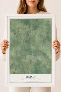 Map of Union, Rock County, Wisconsin, 18 x 24 inch print in a white wood frame