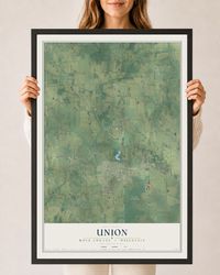 Map of Union, Rock County, Wisconsin, 24 x 36 inch print in a black wood frame