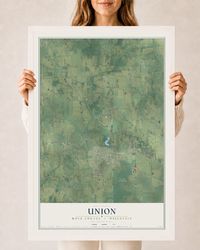 Map of Union, Rock County, Wisconsin, 24 x 36 inch print in a white wood frame