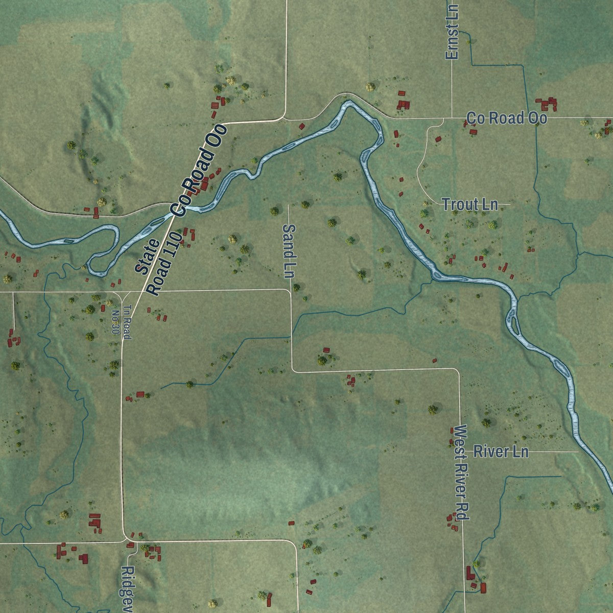 Second close-up of the map of Union, Waupaca County, Wisconsin print showing more streets and buildings