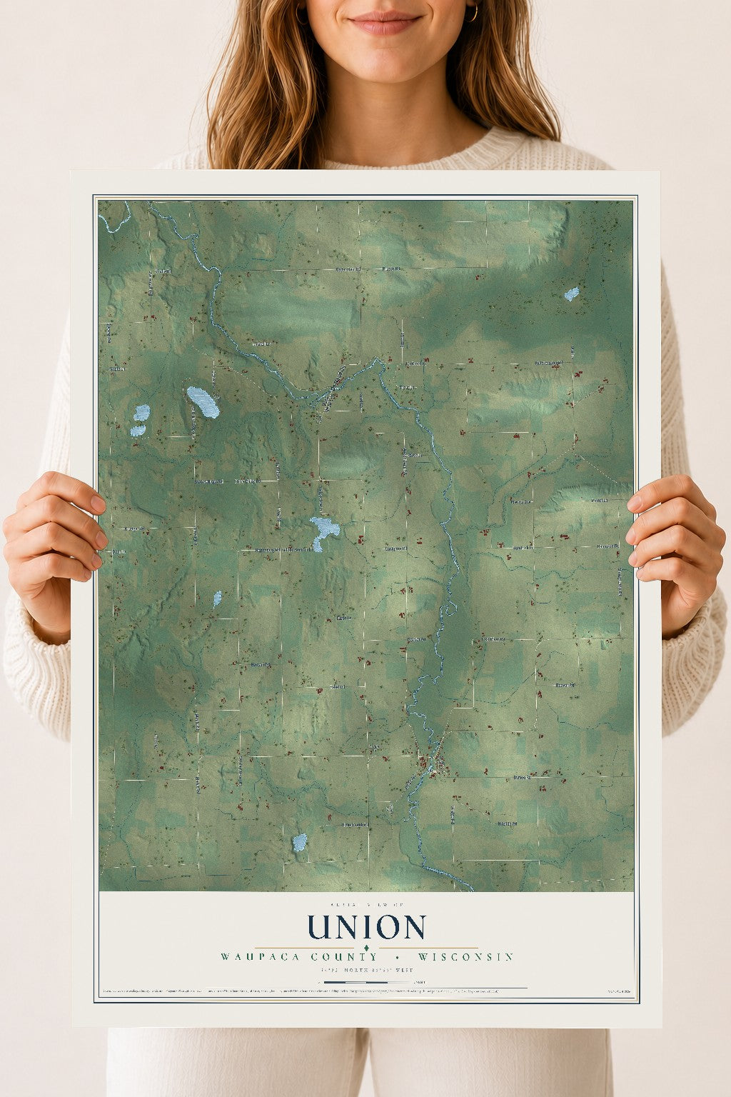 Map of Union, Waupaca County, Wisconsin, 18 x 24 inch unframed archival matte print