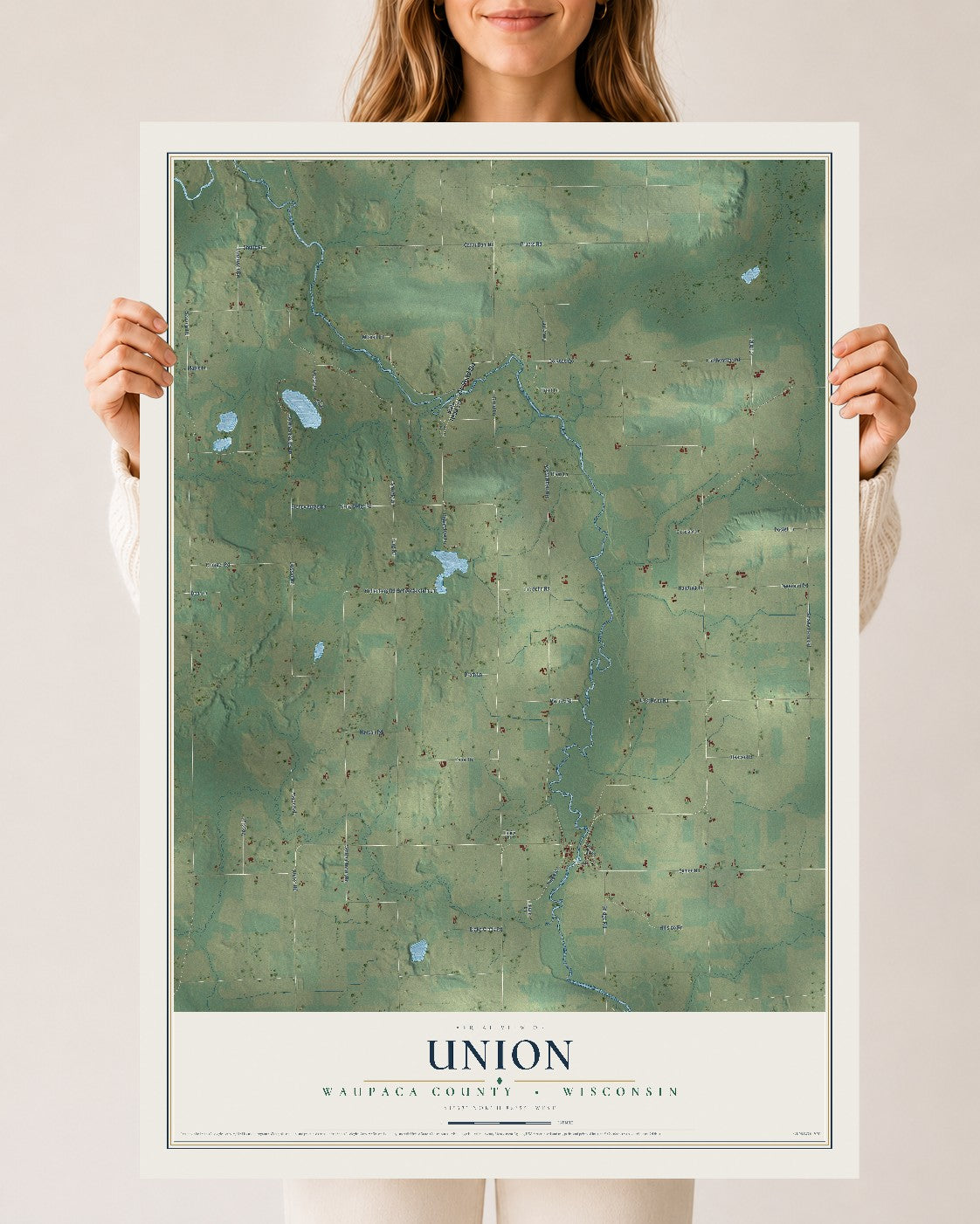 Map of Union, Waupaca County, Wisconsin, 24 x 36 inch unframed archival matte print