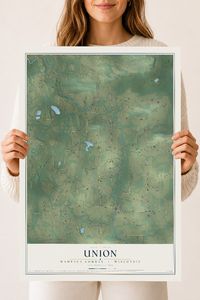 Map of Union, Waupaca County, Wisconsin, 18 x 24 inch unframed archival matte print