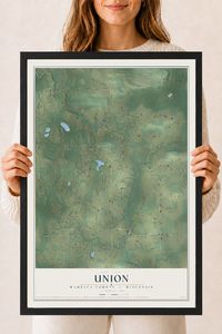 Map of Union, Waupaca County, Wisconsin, 18 x 24 inch print in a black wood frame