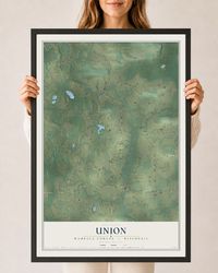 Map of Union, Waupaca County, Wisconsin, 24 x 36 inch print in a black wood frame