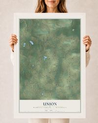 Map of Union, Waupaca County, Wisconsin, 24 x 36 inch print in a white wood frame