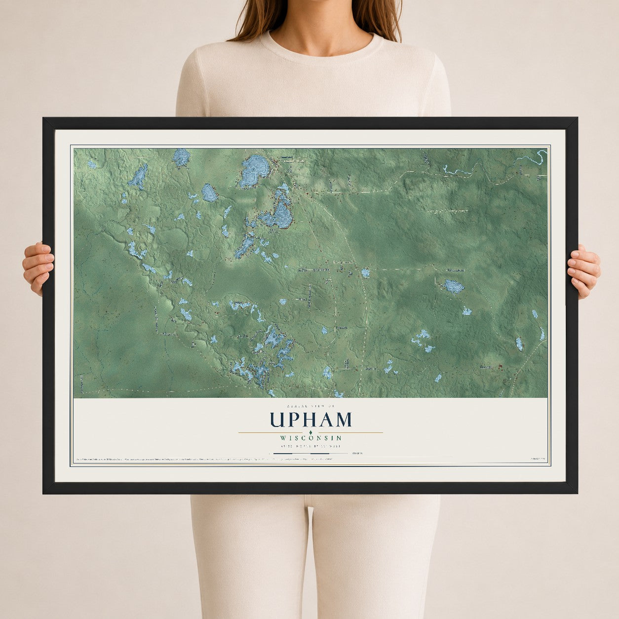 Map of Upham, Wisconsin, 24 x 36 inch print in a black wood frame