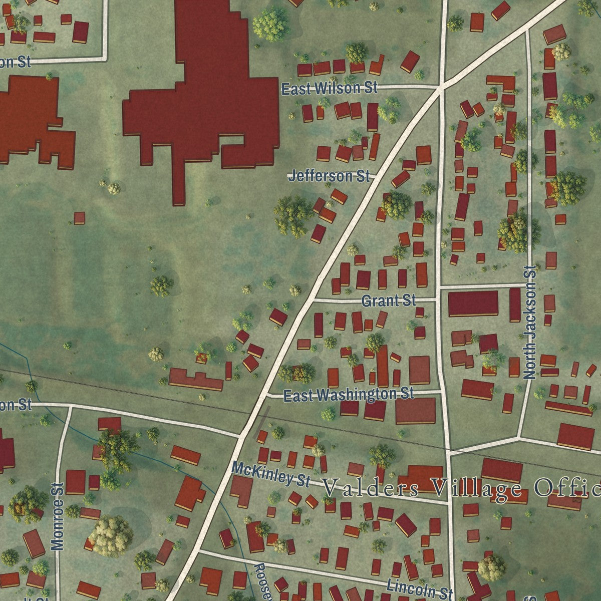 Close-up of the map of Valders, Wisconsin print showing street and building detail