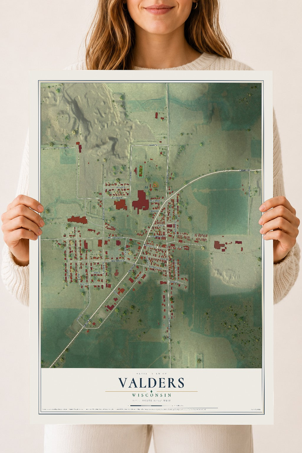 Map of Valders, Wisconsin, 18 x 24 inch unframed archival matte print