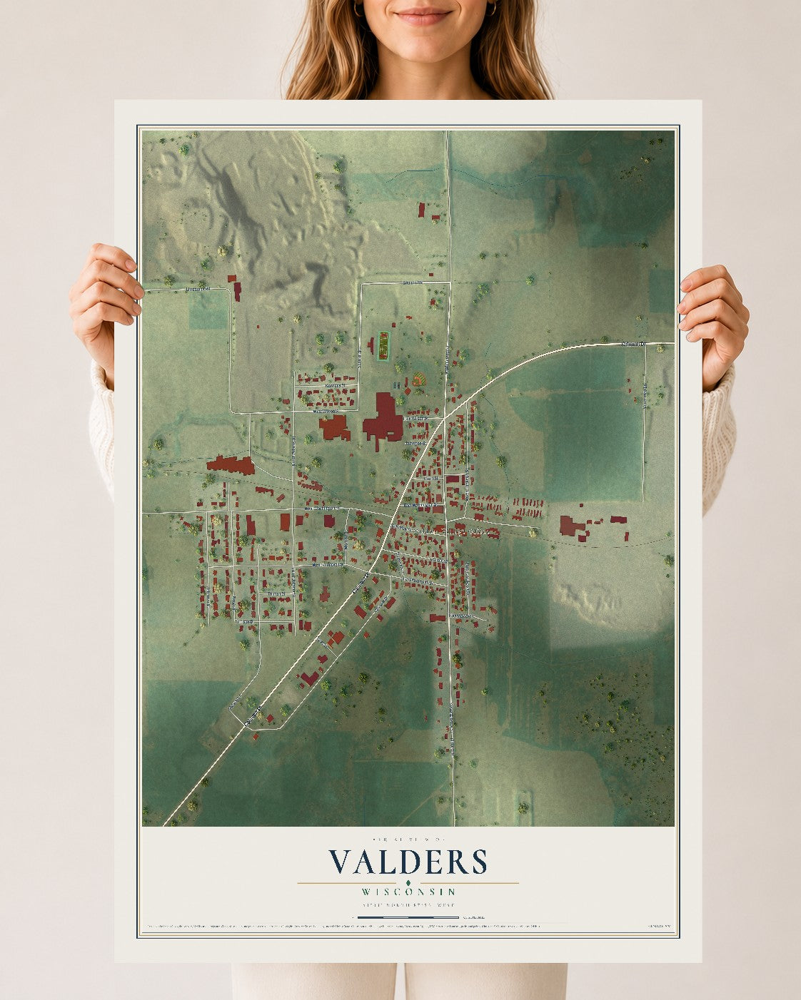 Map of Valders, Wisconsin, 24 x 36 inch unframed archival matte print