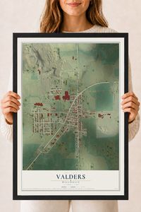 Map of Valders, Wisconsin, 18 x 24 inch print in a black wood frame