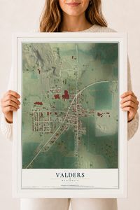 Map of Valders, Wisconsin, 18 x 24 inch print in a white wood frame